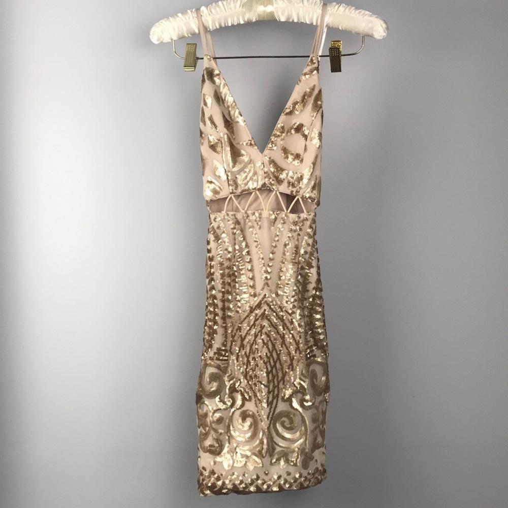 Morning Mist golden sequins dress US Sz 2